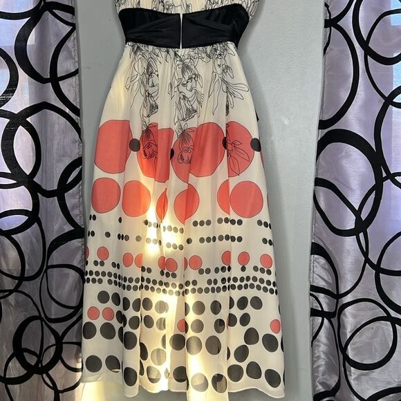 Max & Cleo Dress Womans 8 Pink Black Retro Design Silk Strapless Cocktail Bow - Picture 9 of 10